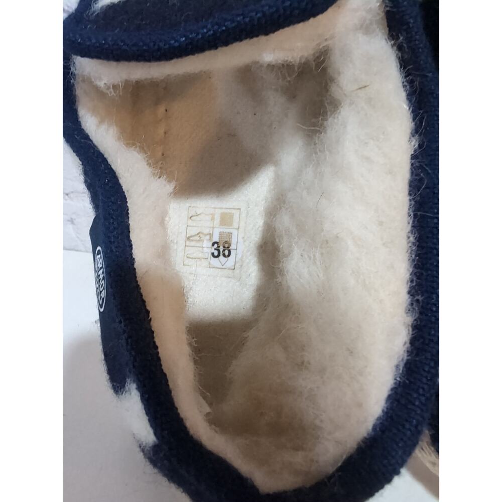ARMOR-LUX Wool Slippers 38 US 7-8 Womens Natural Navy Stripe Indoor Outdoor - Picture 9 of 10